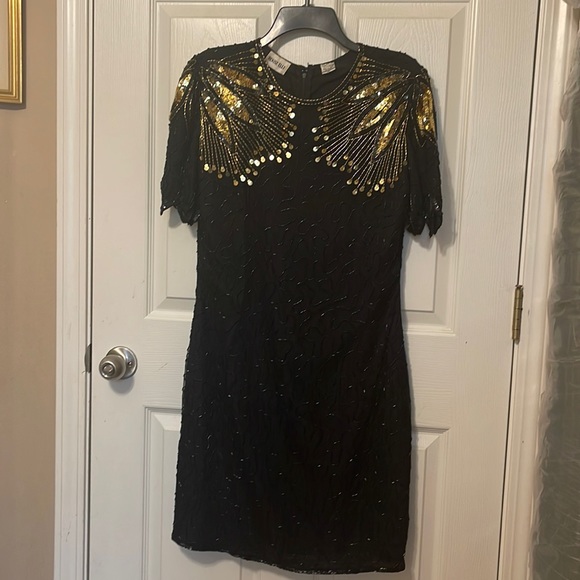 Denise Elle, Vintage Beaded Black Cocktail/ Party/ Dress - Petite Large - Picture 1 of 5